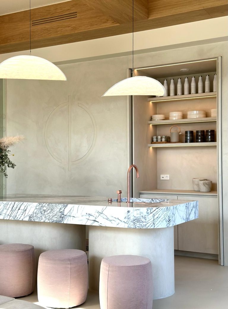 aesthetic kitchen with marble counter